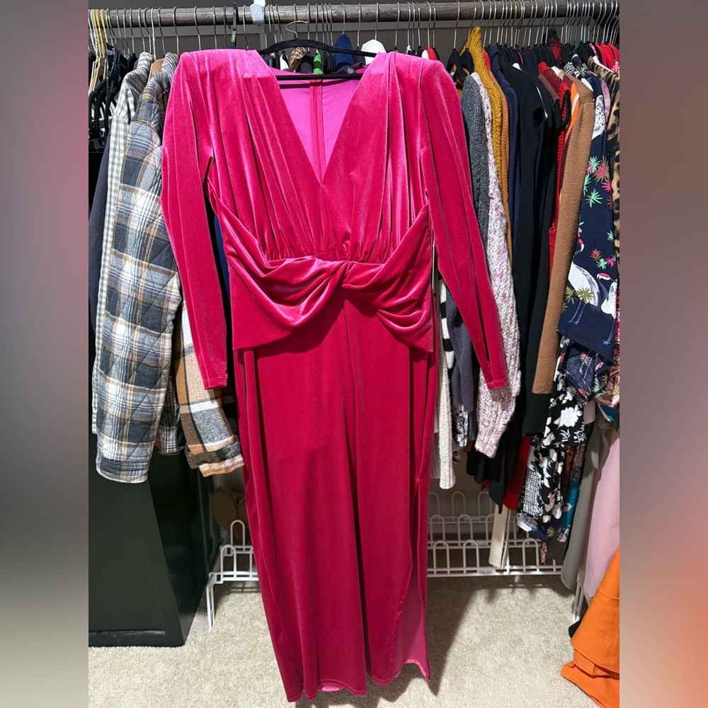 Eloquii Fuchsia Long Sleeve Velvet Dress